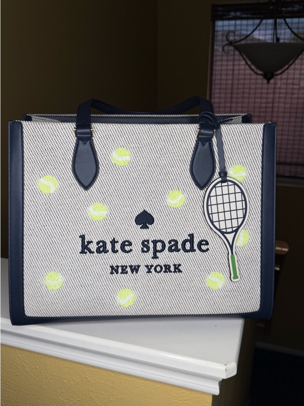 kate spade New York Navy, White & Neon Yellow Tennis Tote